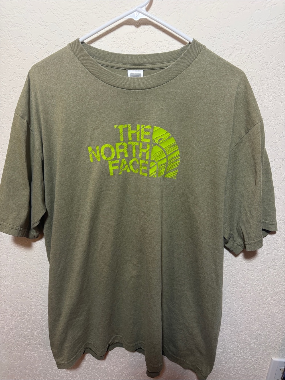 The North Face Olive Tee with Neon Yellow Logo